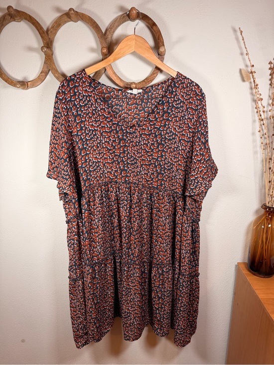 OP Dresses & Skirts - Oddy 3XL Leopard Print Tiered Babydoll Dress Rust Black Plus Size